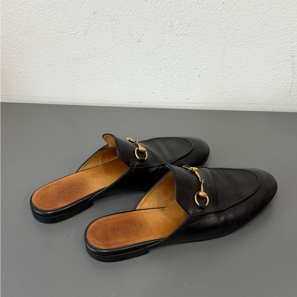 Gucci Princetown black smooth leather mules woman’s loafers size 37 - Picture 2 of 5